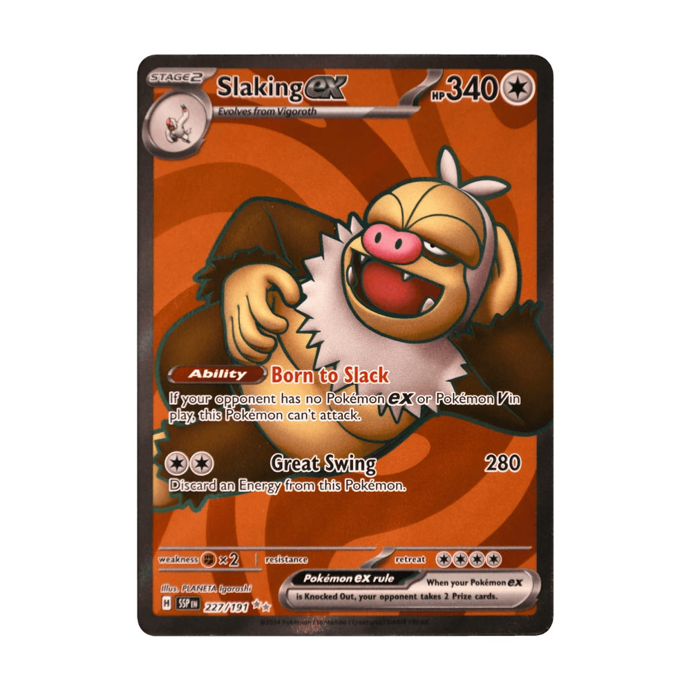 Slaking ex 227/191 de Pokémon Surging Sparks, cara de la carta